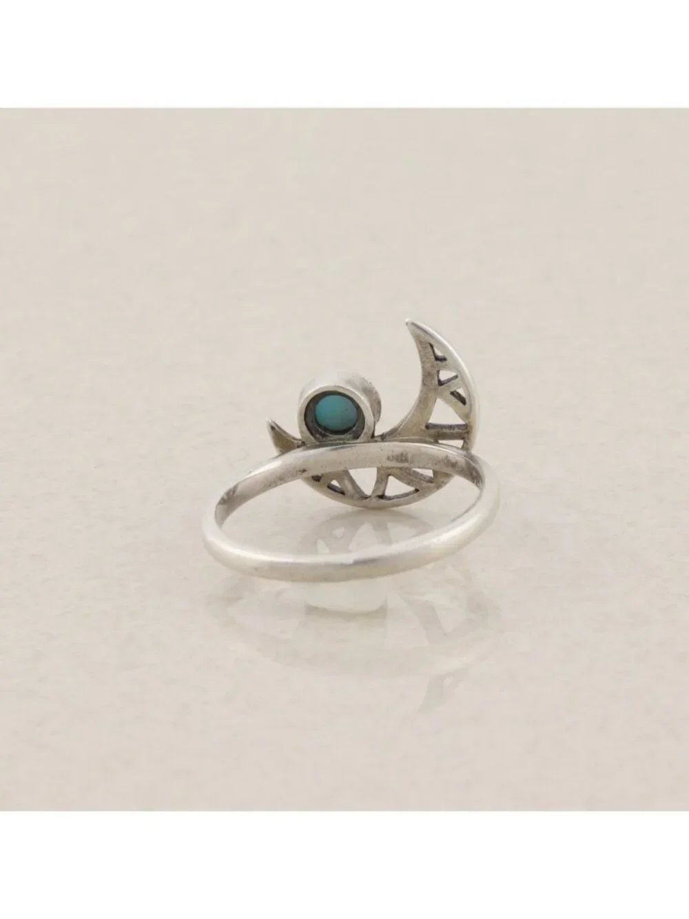 Sterling Silver Larimar Blue Dolphin Stone Crescent Moon Ring Size 6 - Picture 5 of 8